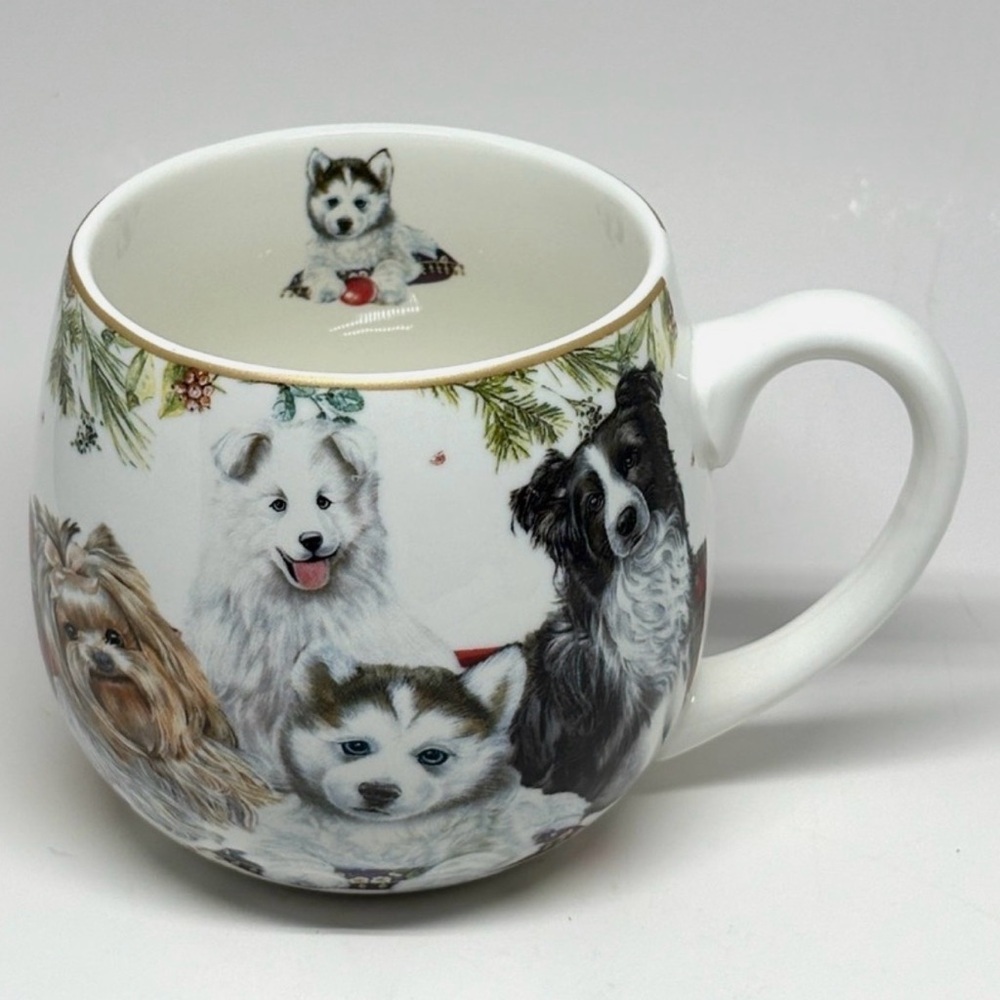 Tinsel & Elves Mug Christmas Coffee Tea Dogs Puppies Husky Yorkie New w/ Box 🐾🎄 - Picture 3 of 16